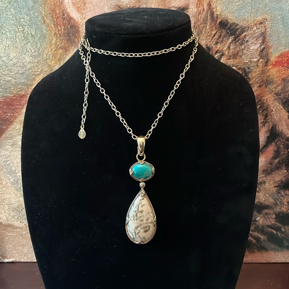 Barse Gold Tone Long Necklace Natural Stones